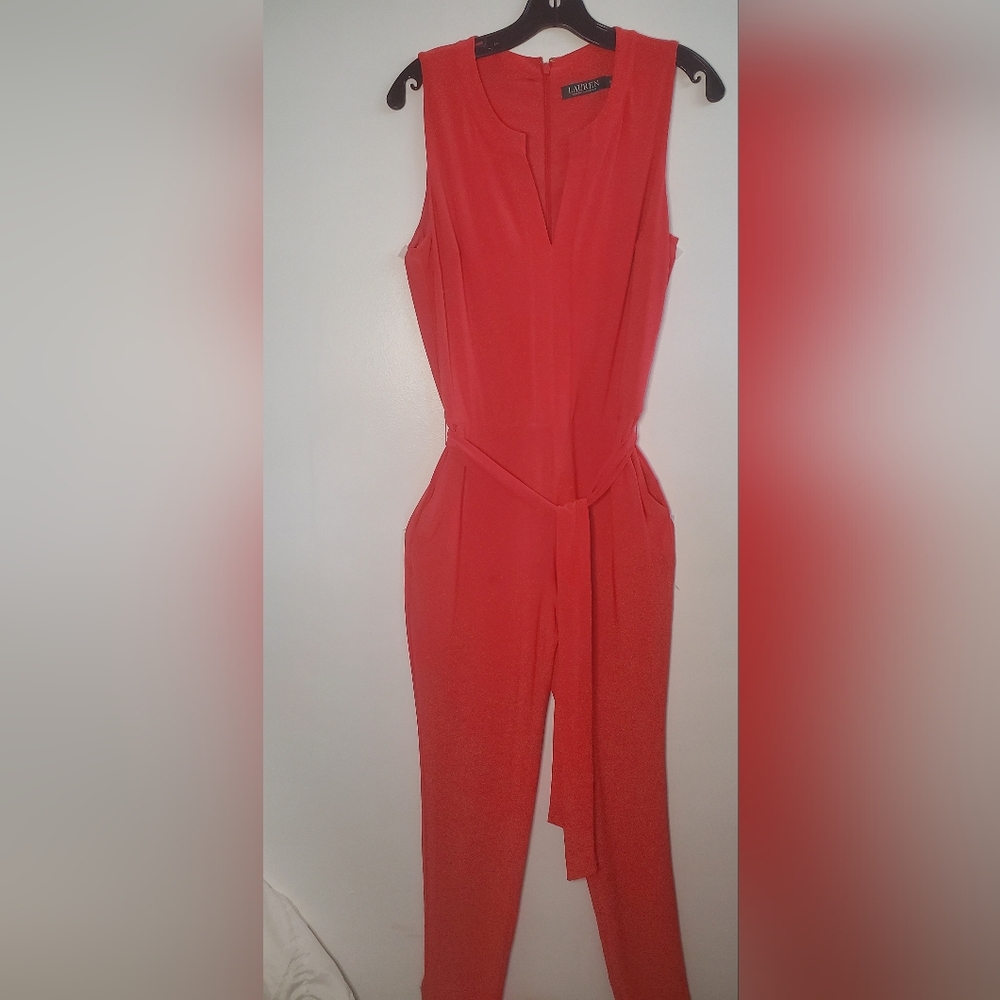 RALPH LAUREN -size S -red jumpsuit -sleeveless- with belt